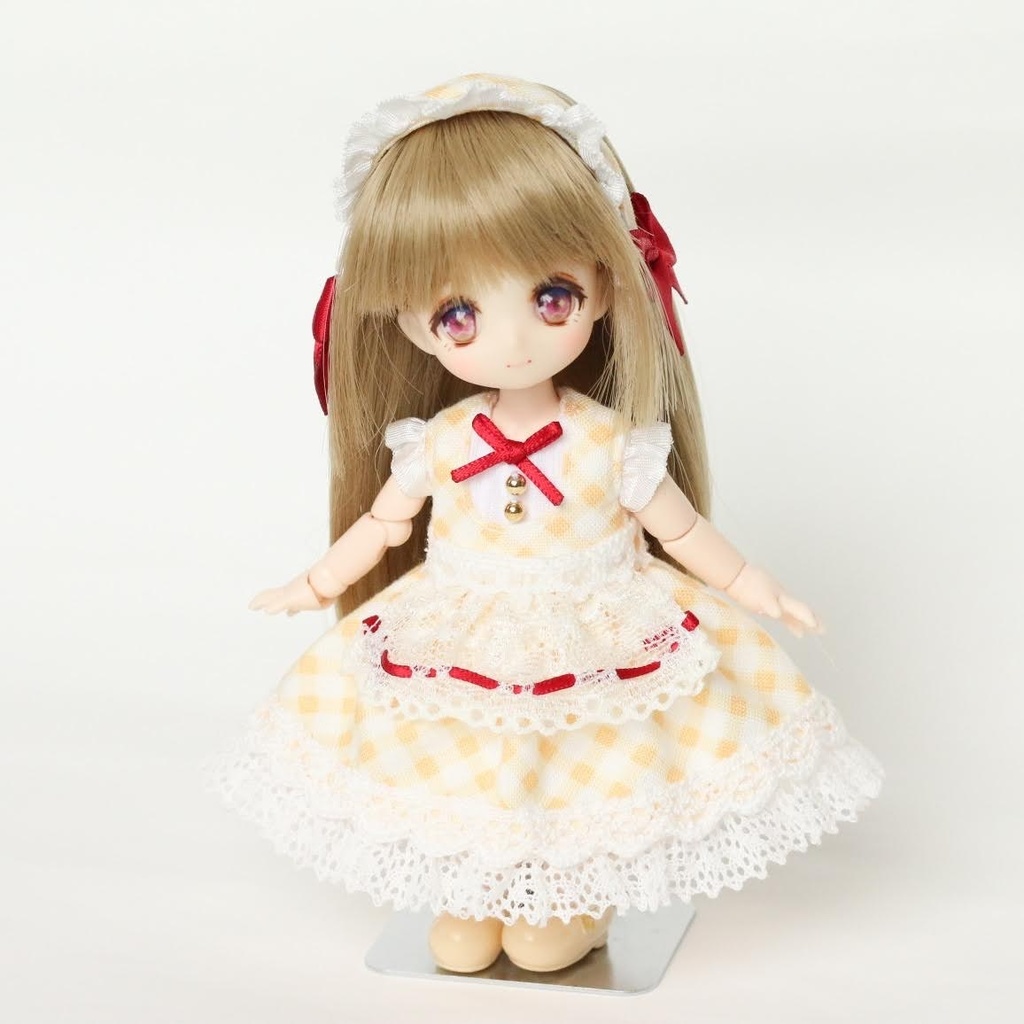 【オビツ11 ピコP】ミニエプロン付きワンピース (イエロー×レッド) 服