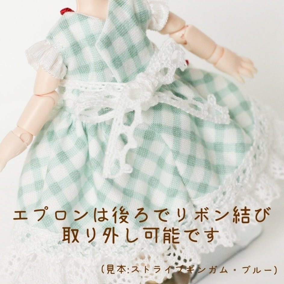 【オビツ11 ・ピコP】ミニエプロン付きワンピース(ピンク×レッド)