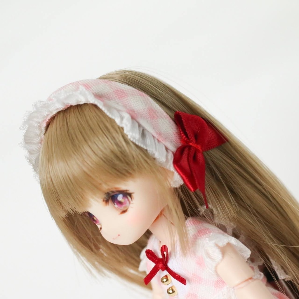 【オビツ11 ・ピコP】ミニエプロン付きワンピース(ピンク×レッド)