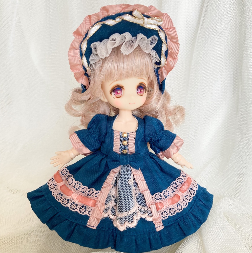 【オビツ11/ピコP】ロイヤルワンピース インディゴブルー×コーラル