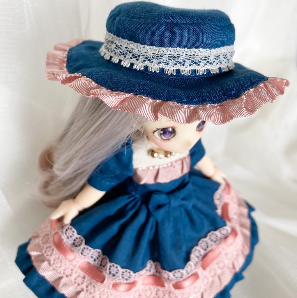 【オビツ11/ピコP】ノーブルワンピース インディゴブルー×コーラル