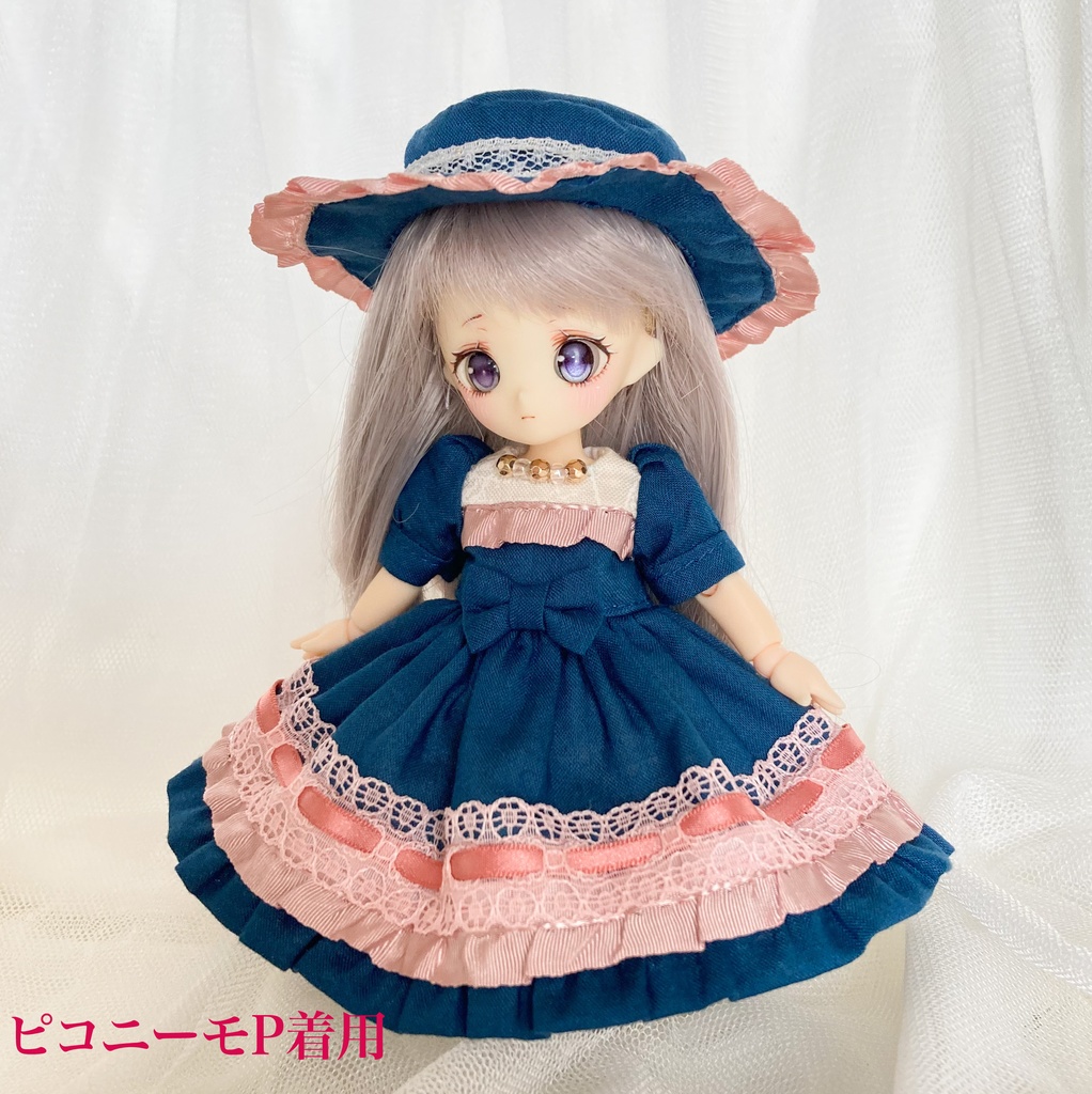 【オビツ11/ピコP】ノーブルワンピース インディゴブルー×コーラル