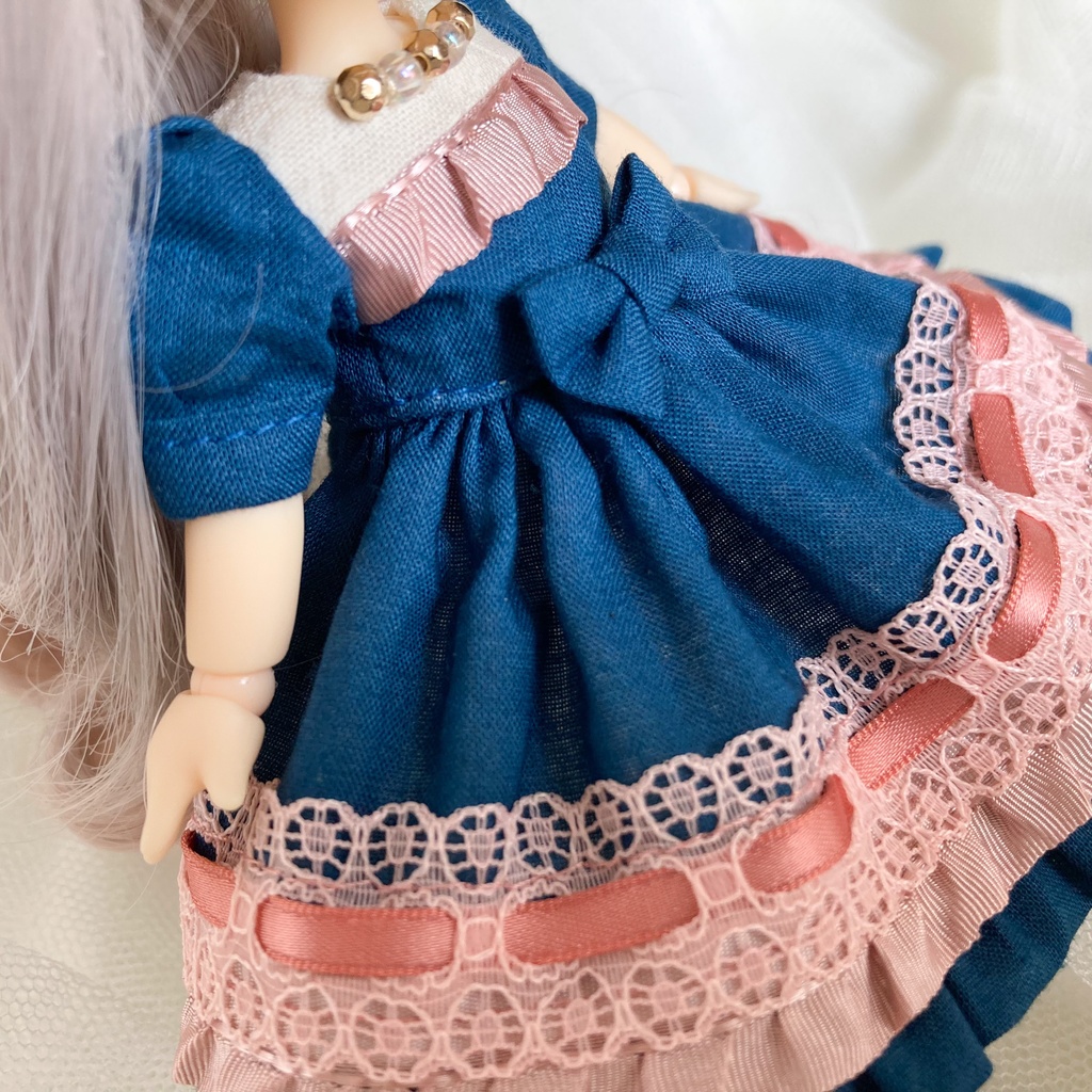 【オビツ11/ピコP】ノーブルワンピース インディゴブルー×コーラル