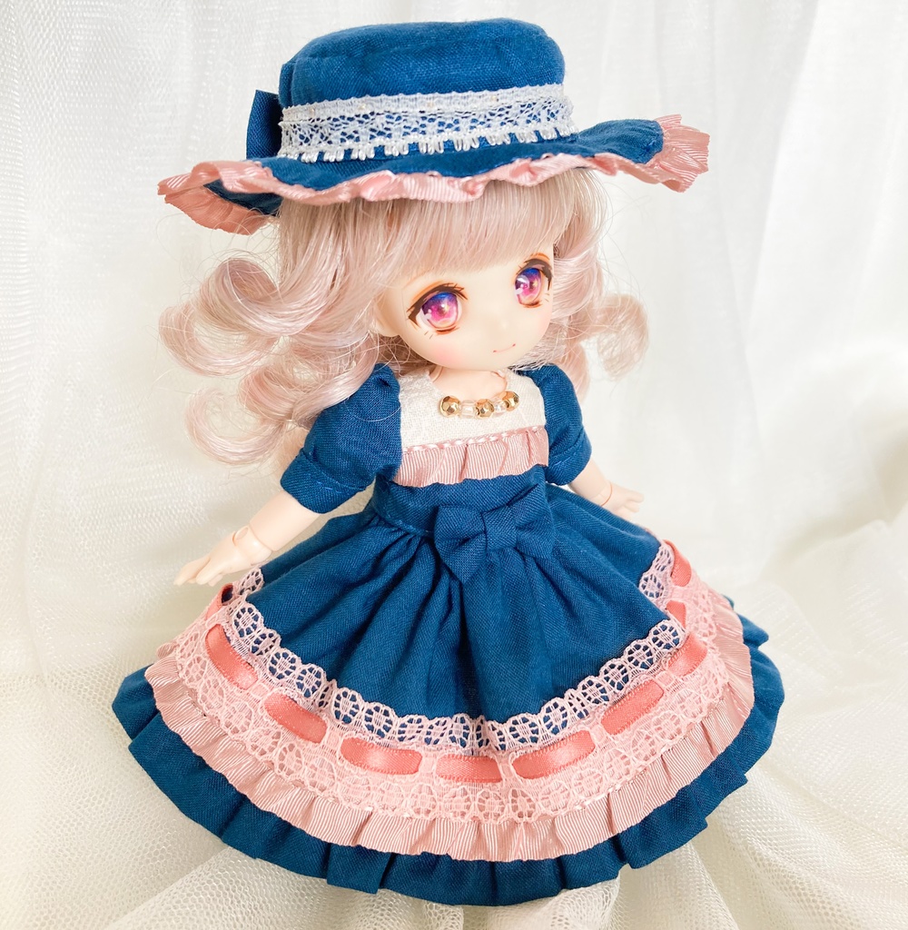 【オビツ11/ピコP】ノーブルワンピース インディゴブルー×コーラル