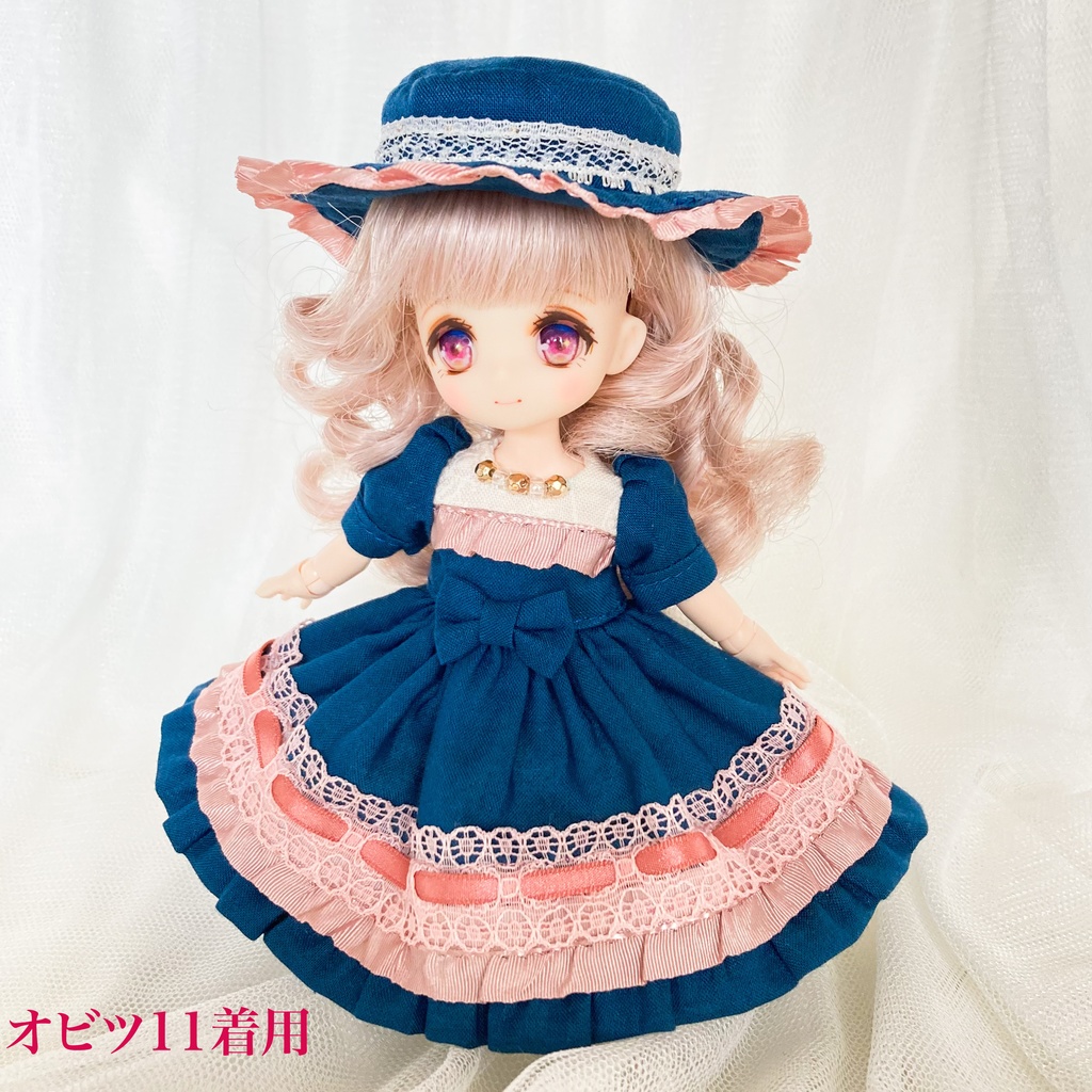 【オビツ11/ピコP】ノーブルワンピース インディゴブルー×コーラル