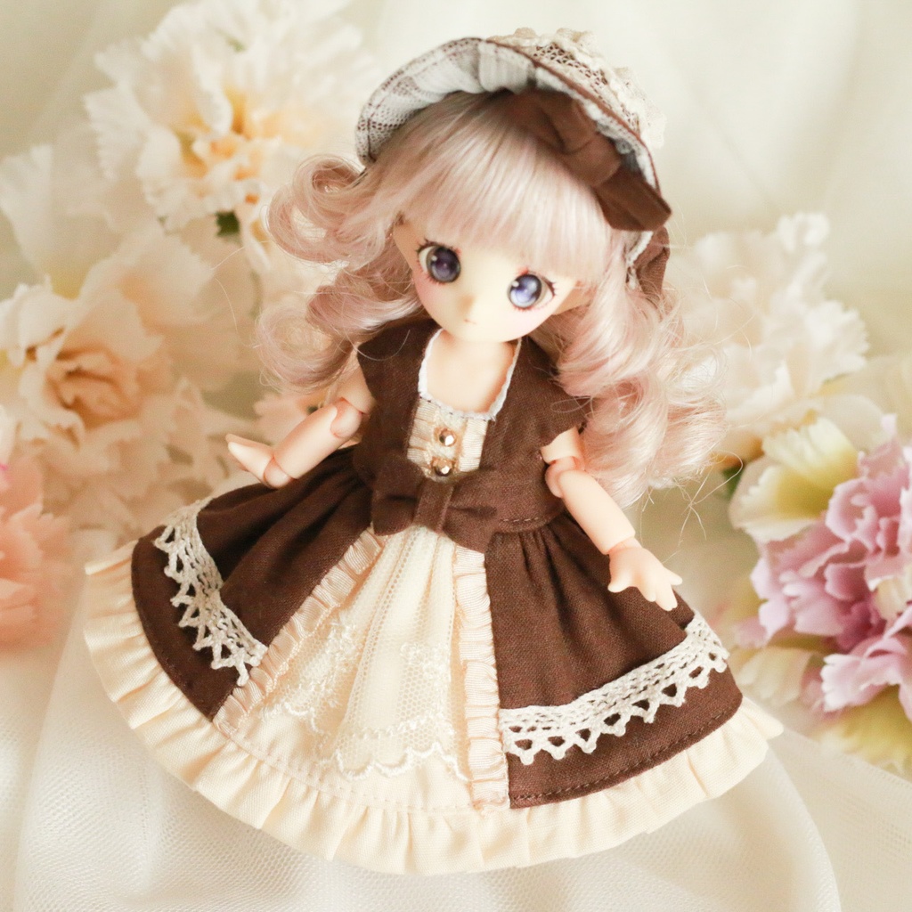 【オビツ11・ピコP】ケープ付きワンピース ブラウン