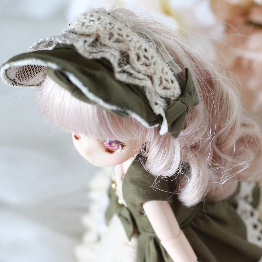 【オビツ11・ピコP】ケープ付きワンピース オリーブグリーン