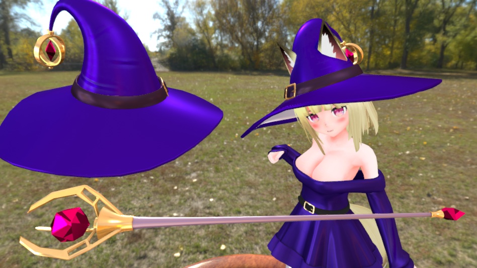 3Dアクセ「魔女帽子と杖」