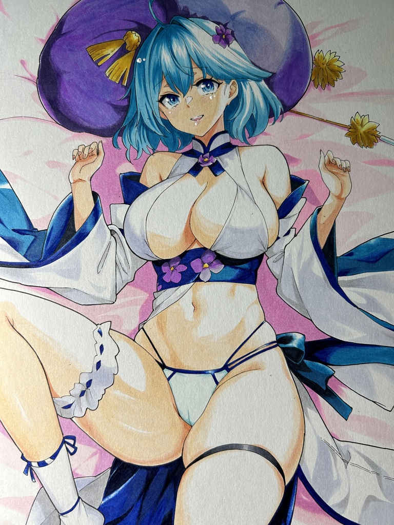 オリジナルイラスト　青巫女