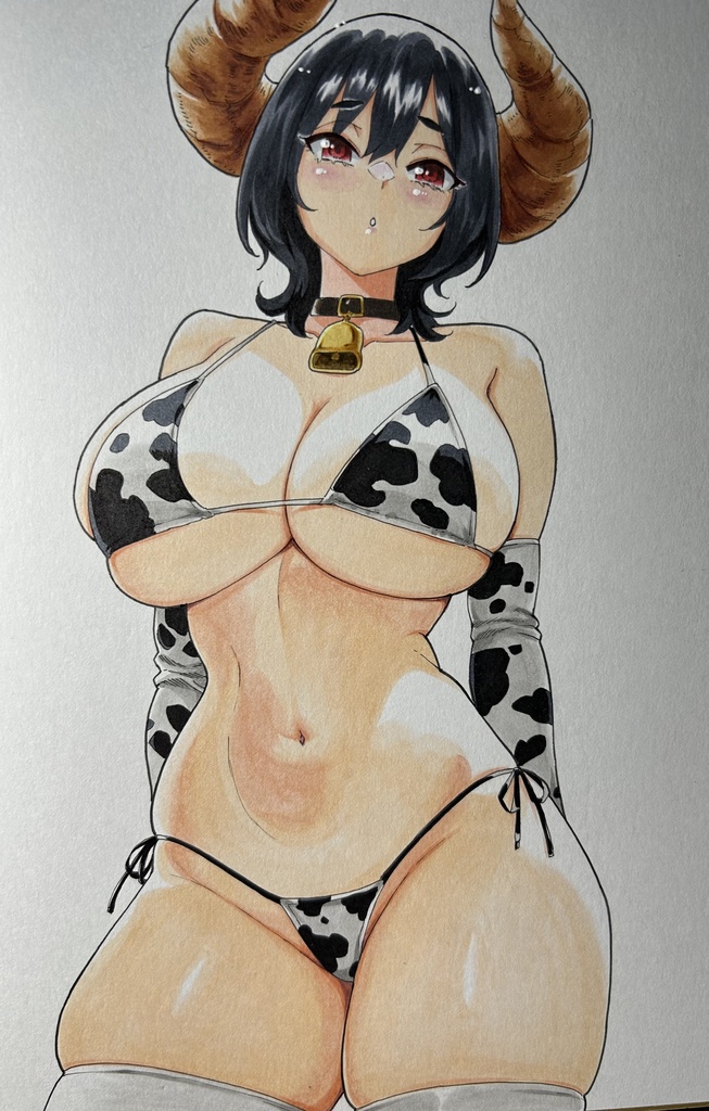 牛柄ビキニの美乃さん　イラスト色紙