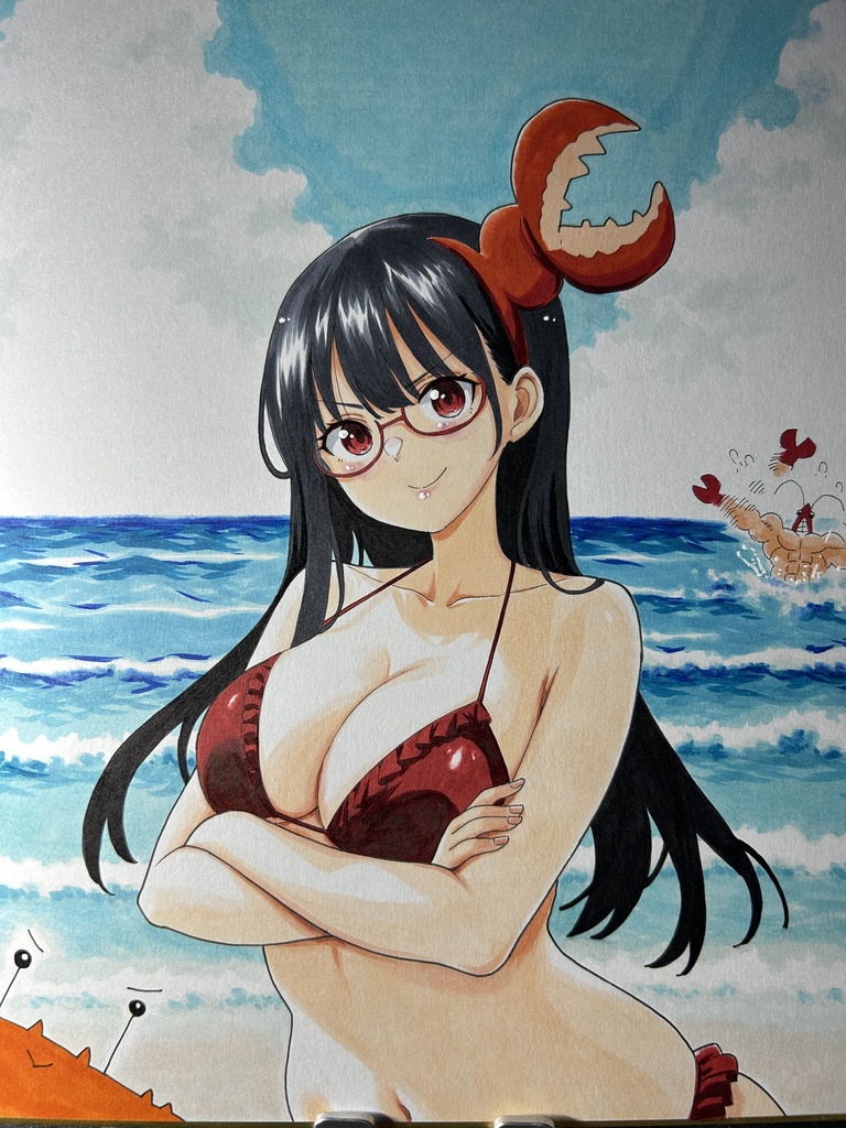 夏のシュリンプキングダム🦞🦀🦐フル背景イラスト色紙