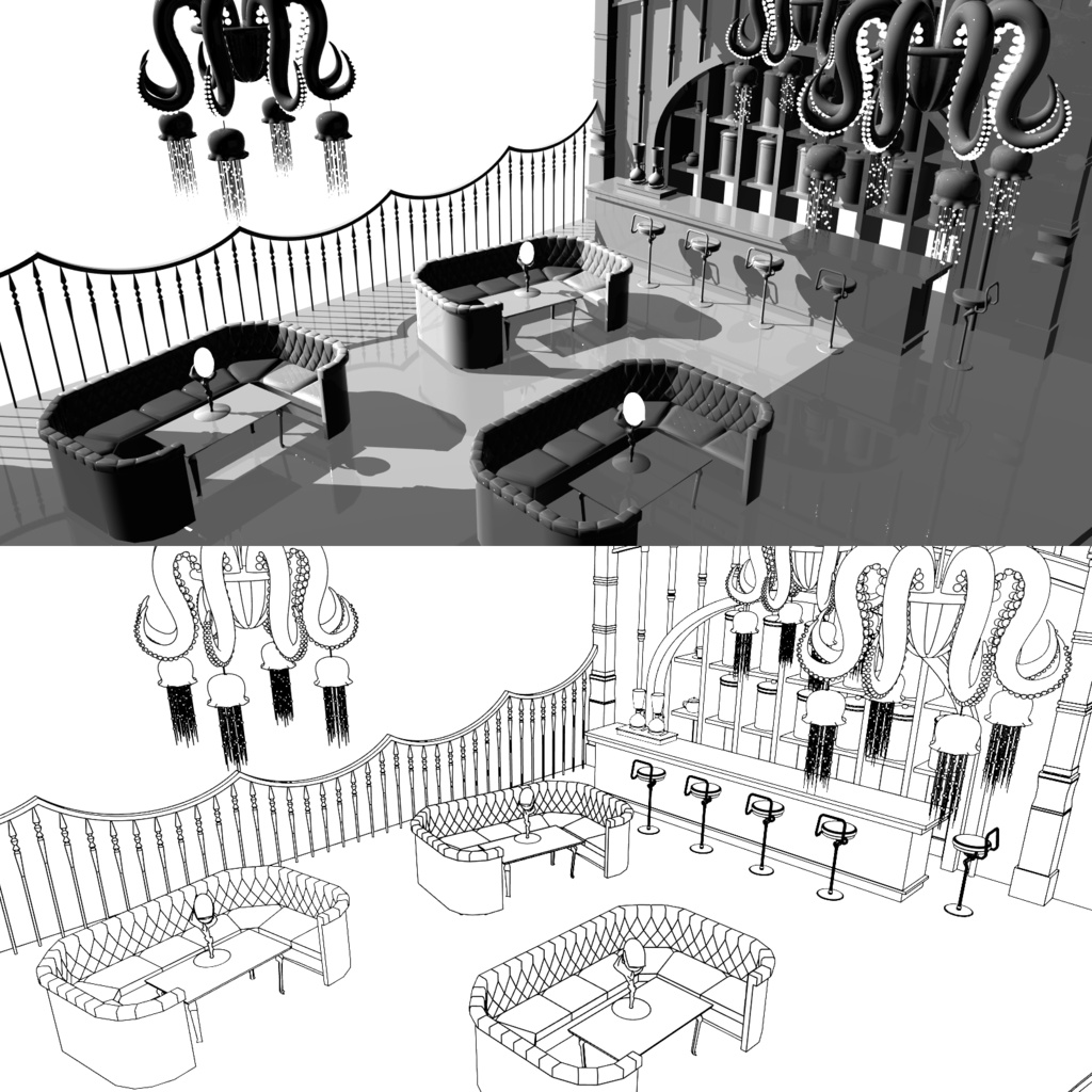 【twst】モストロ・ラウンジ【クリスタ用3D素材】