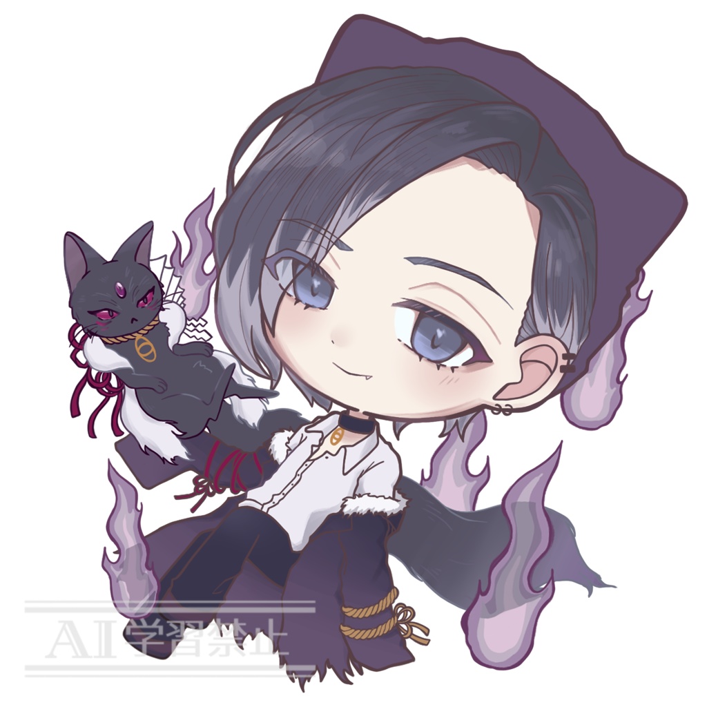 【怪談師×芸術家コラボ企画 競怖の美術展】ステッカー(10cm×10cm/黒猫ver.)