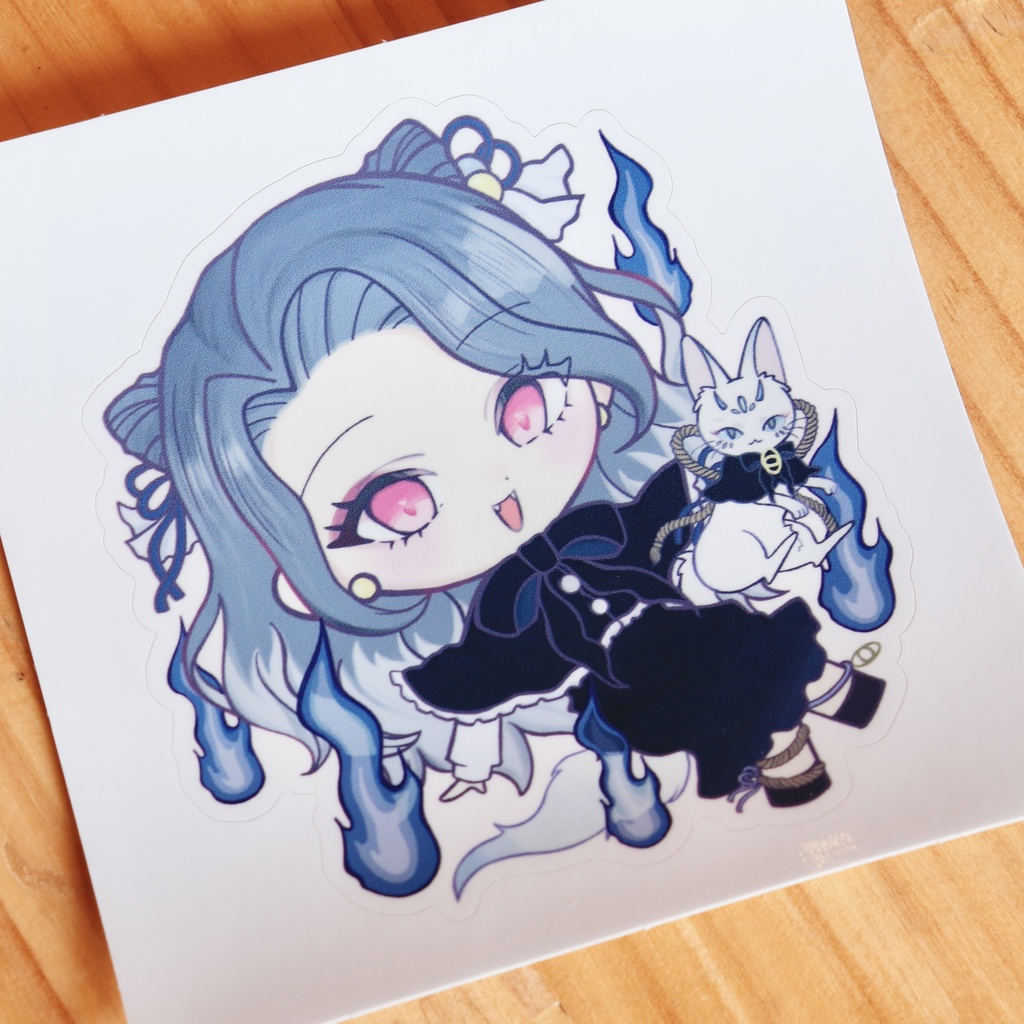 【怪談師×芸術家コラボ企画 競怖の美術展】ステッカー(10cm×10cm/白猫ver.)
