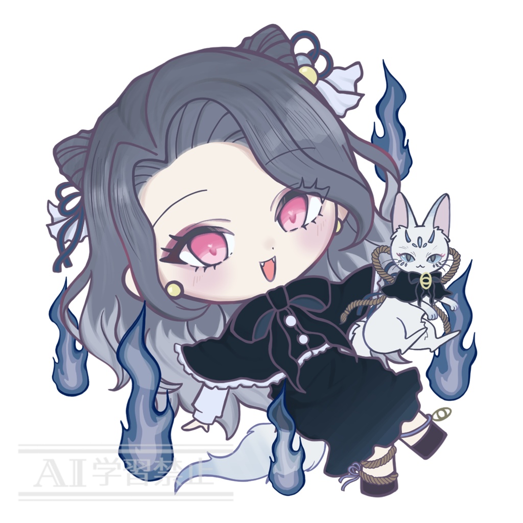 【怪談師×芸術家コラボ企画 競怖の美術展】ステッカー(10cm×10cm/白猫ver.)