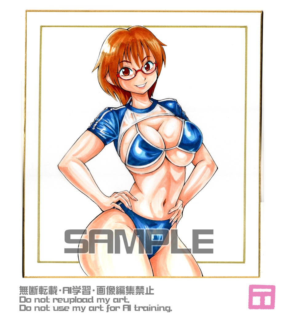 「茶髪ショート眼鏡ちゃん」　アナログ色紙（大サイズ）