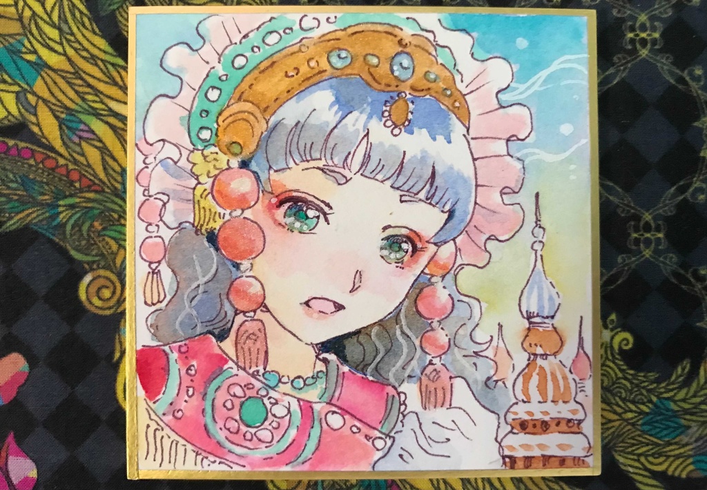 【ミニ色紙原画】幻想民族衣装の少女