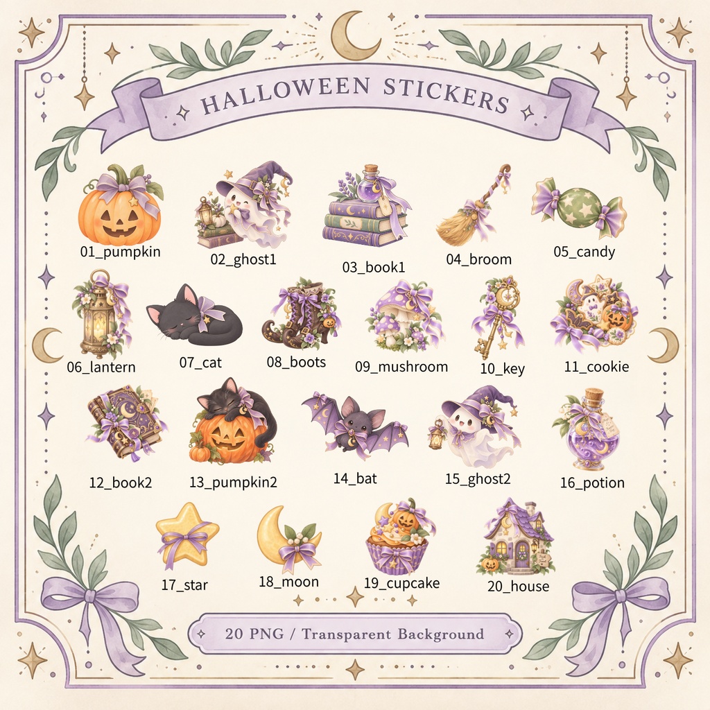 森のハロウィン デジタルステッカー20点｜PNG・背景透過