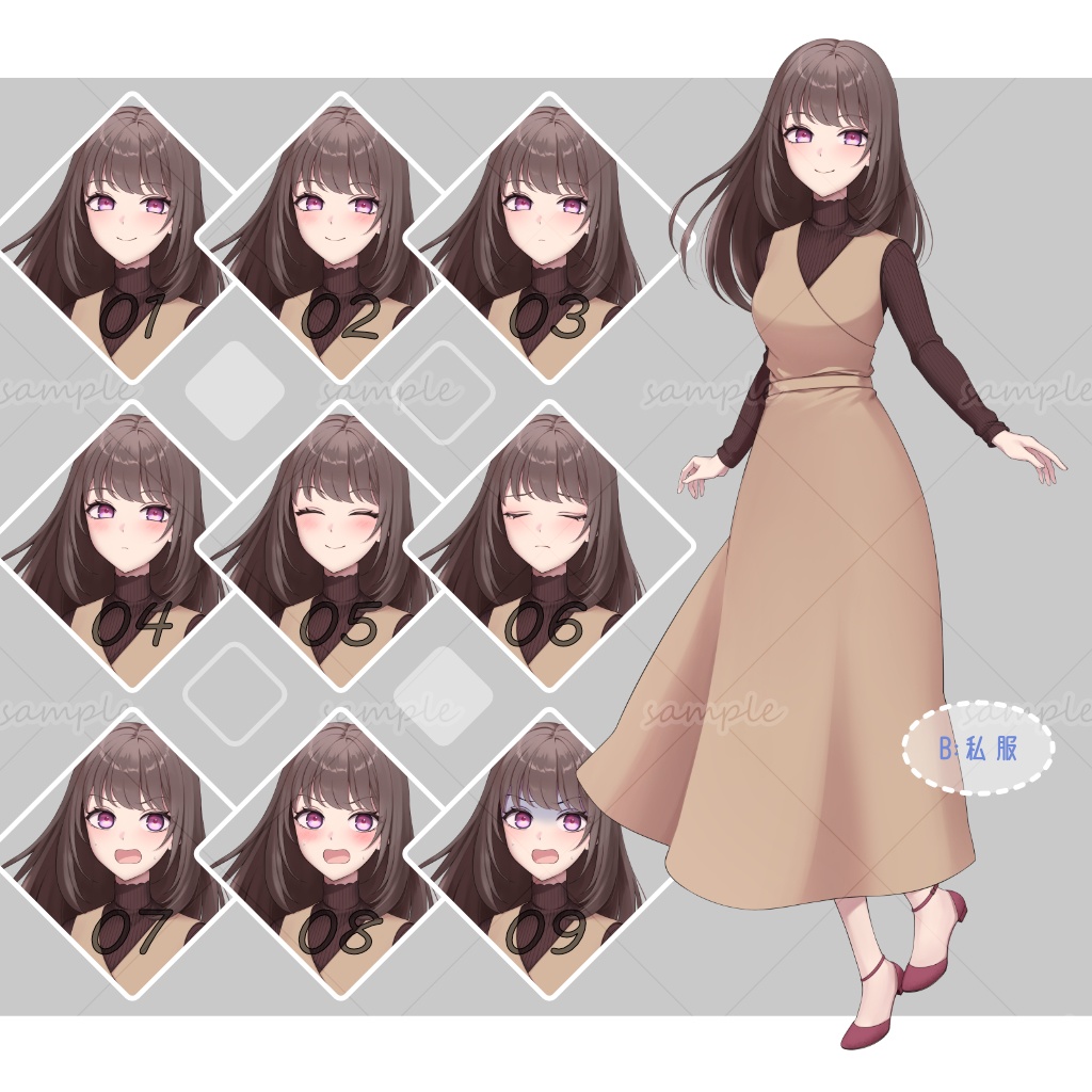 【立ち絵素材】vol.1_茶髪ロングの女性