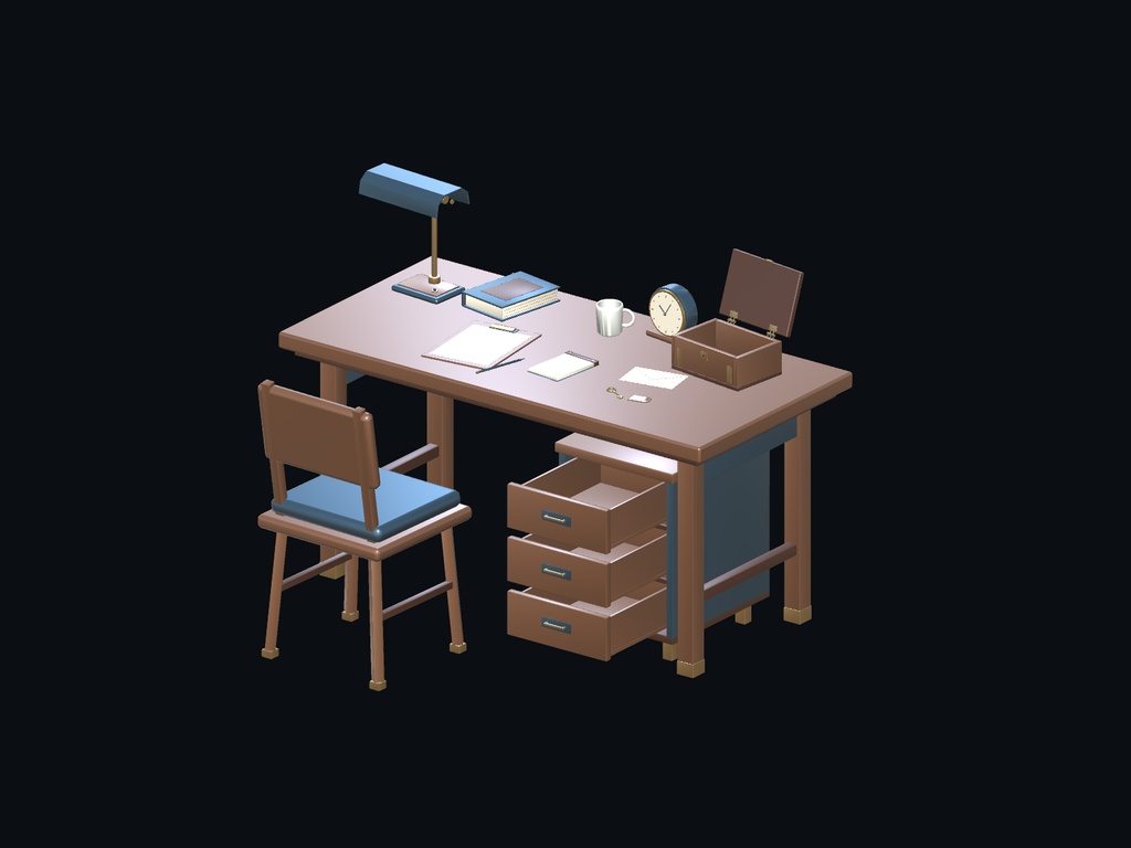 Investigation Desk|書斎・小物14点セット【Unity / FBX / Blender】