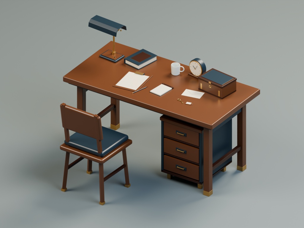 Investigation Desk｜書斎・小物14点セット【Unity / FBX / Blender】