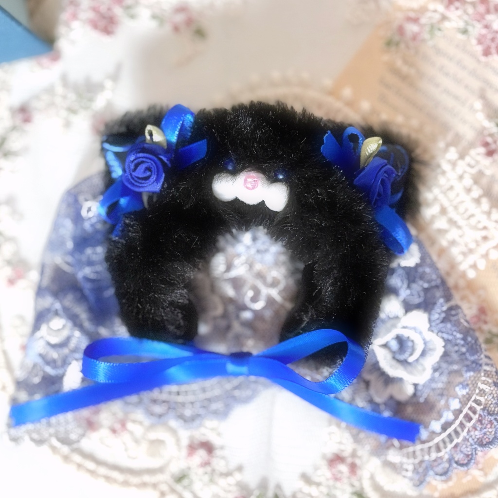 ねこちゃんヘッドドレス(花嫁 祝福の青薔薇)