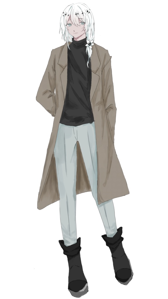 フリー立ち絵（白髪長髪男性）