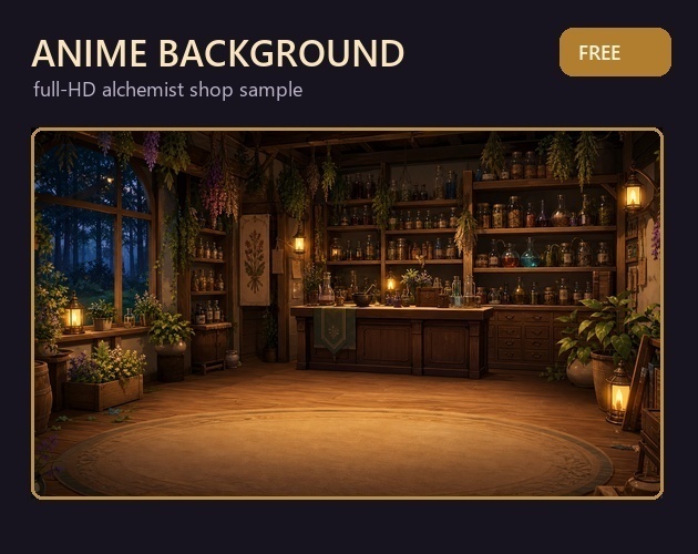 【無料】アニメ調ファンタジー背景|森の錬金術店・フルHD