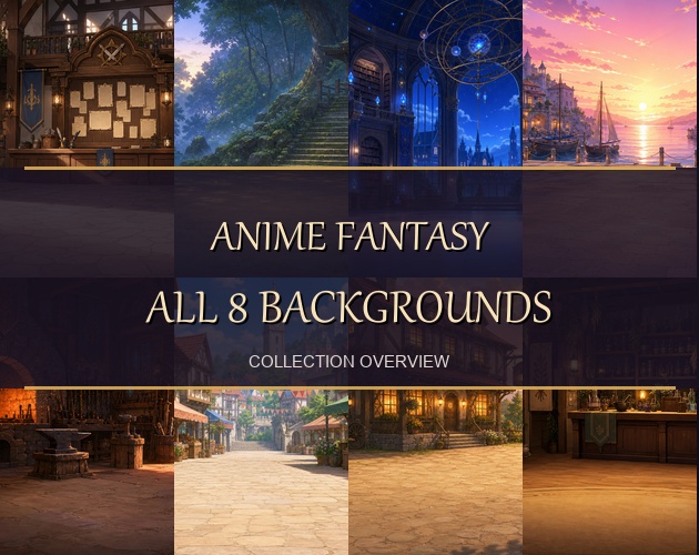 アニメ調ファンタジー背景8枚|ゲーム・ノベル制作用・フルHD