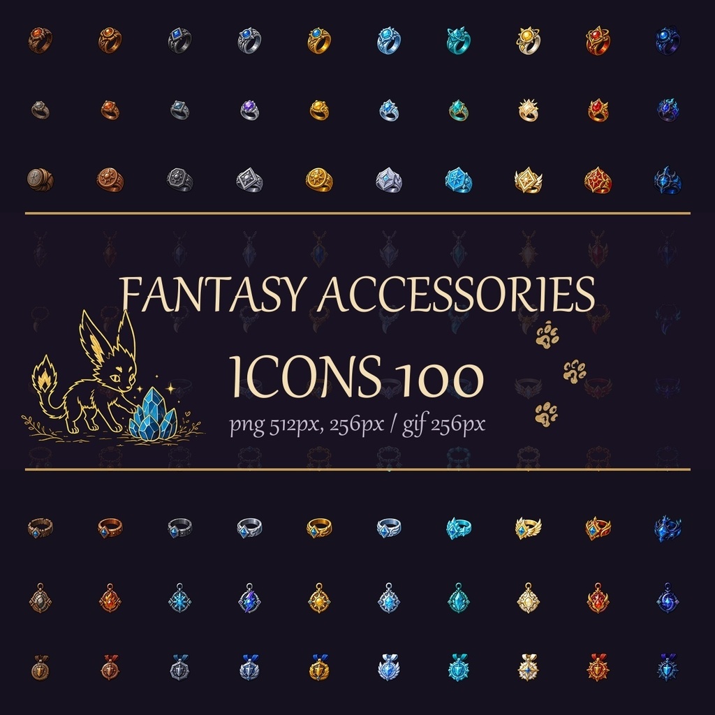 ファンタジーアクセサリーアイコン100種|ゲーム制作向け