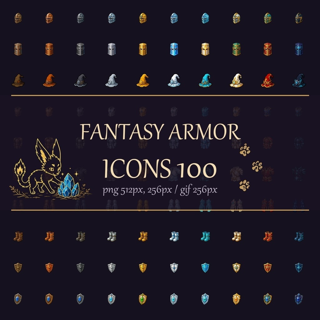 ファンタジー防具アイコン100種｜ゲーム制作向け
