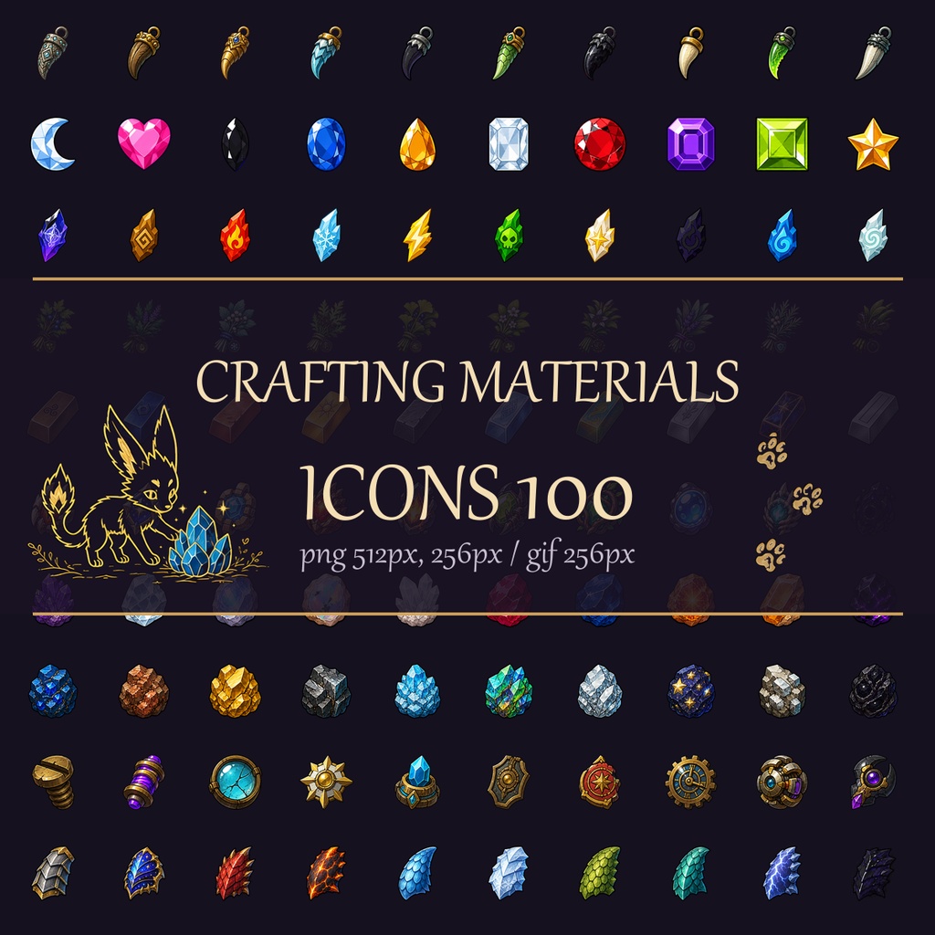 ファンタジークラフト素材アイコン100種｜ゲーム制作向け