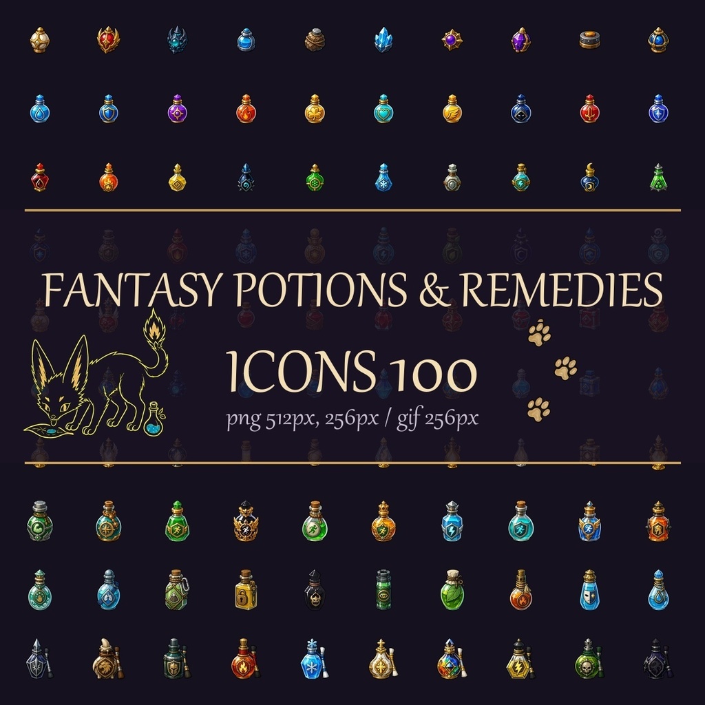 ファンタジーポーション＆回復薬アイコン100種｜ゲーム制作向け