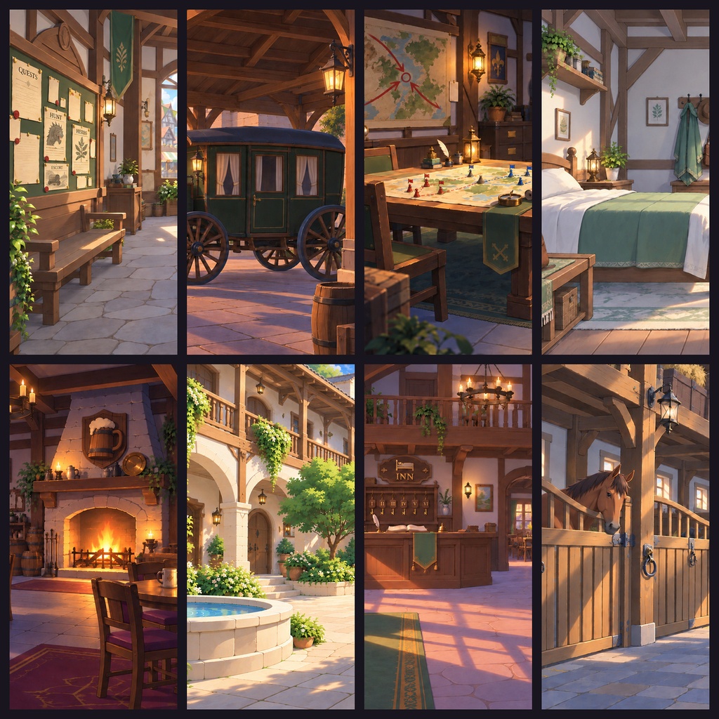 冒険者の拠点 — ファンタジー背景32枚