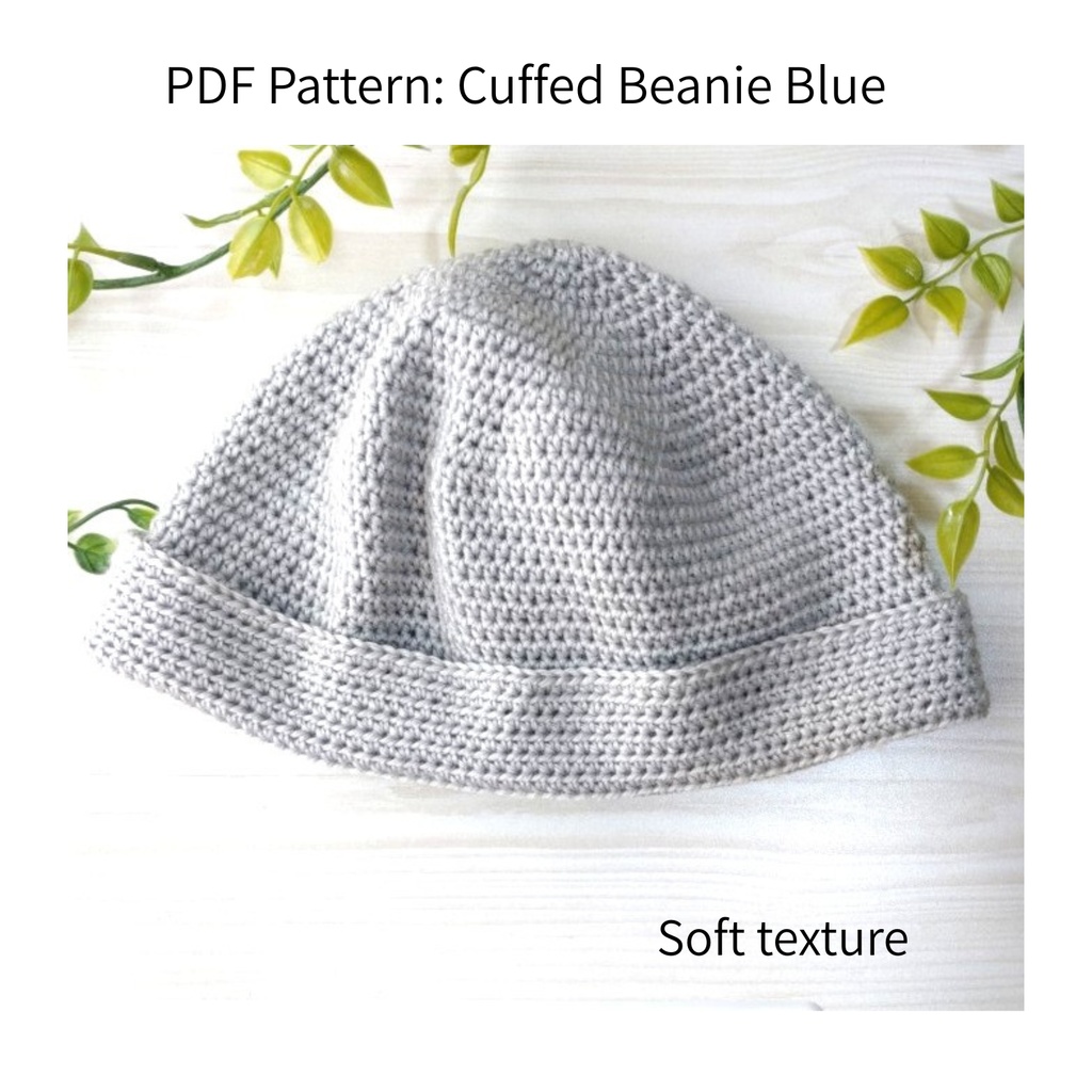 Crochet Pattern: Gray Cuffed Beanie(グレーの折り返しビーニー)