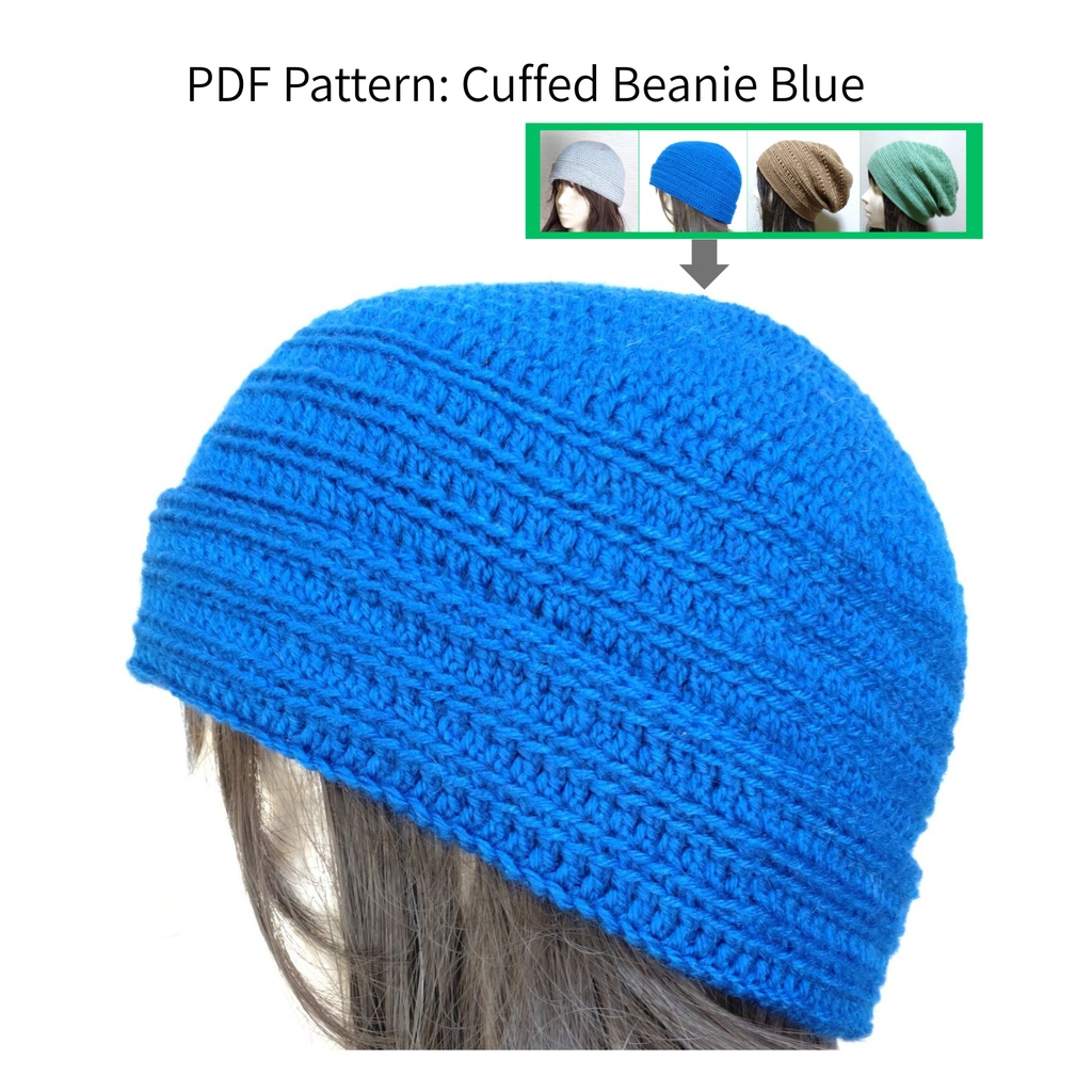 Crochet Pattern: Blue Cuffed Beanie（青の折り返しビーニー）