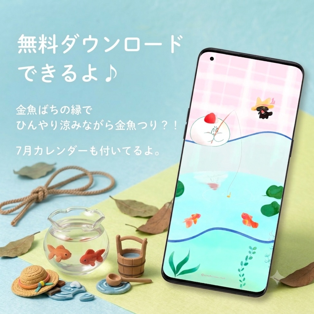 【無料配布】金魚ばちのふちで、ひ〜んやり。【7月カレンダー付き!】