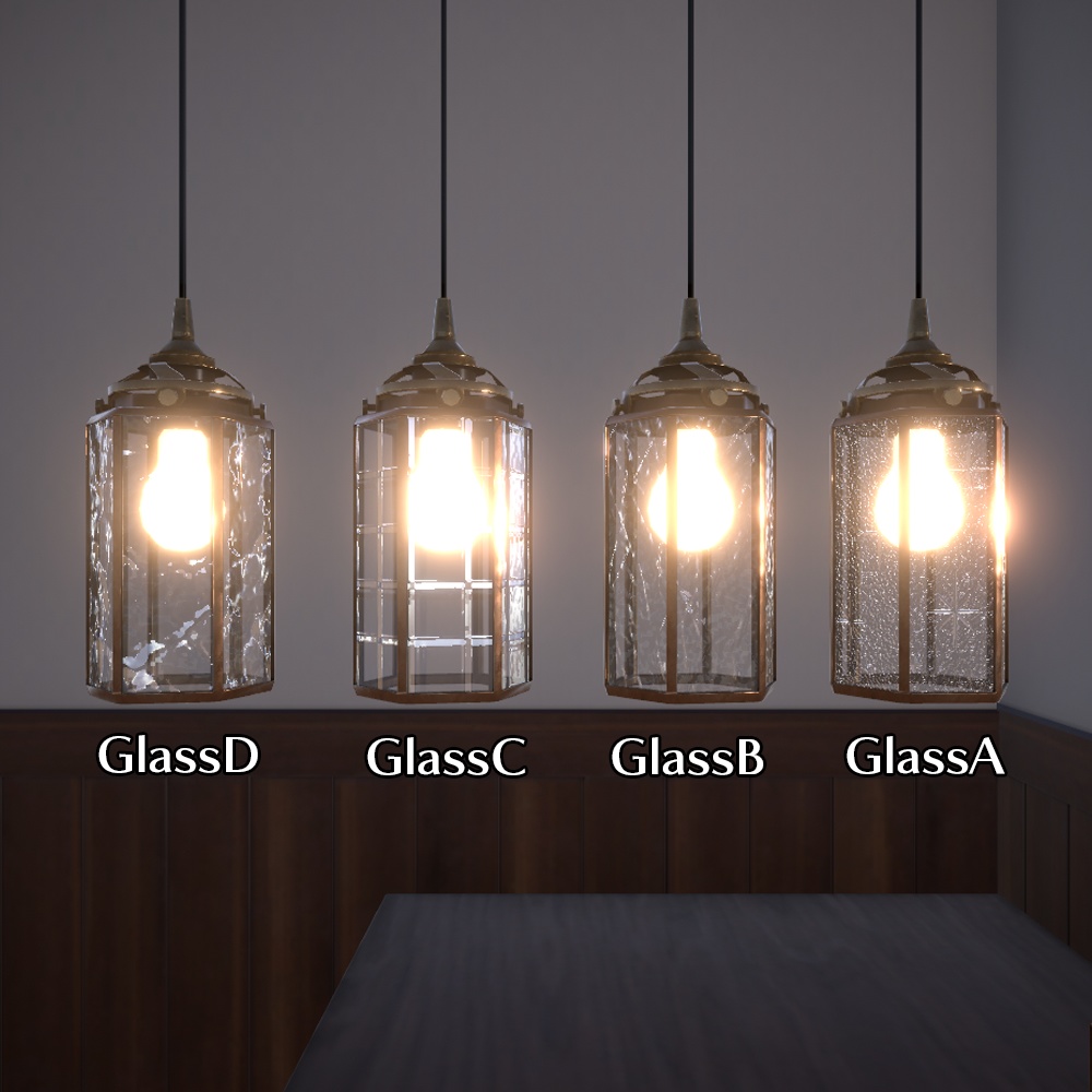 型板ガラスのライトセット(3種×マテリアル4種)