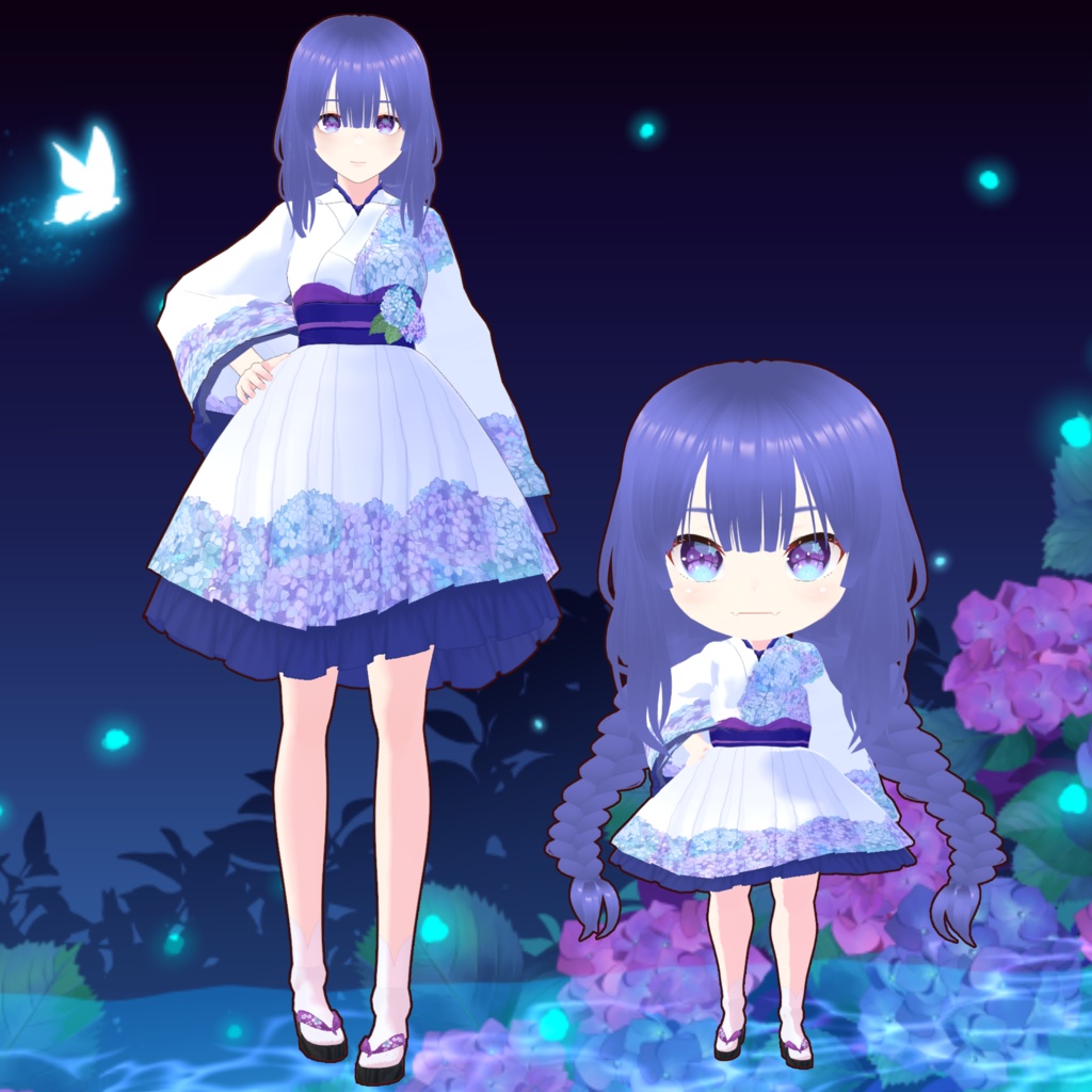 紫陽花着物ドレス　Vroid・VRMデータ入り