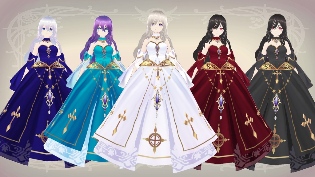 ファンタジーシスター5色 Vroid・VRMデータ入り
