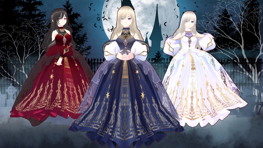ハロウィンクイーンドレス　３色　Vroid・VRMデータ入り