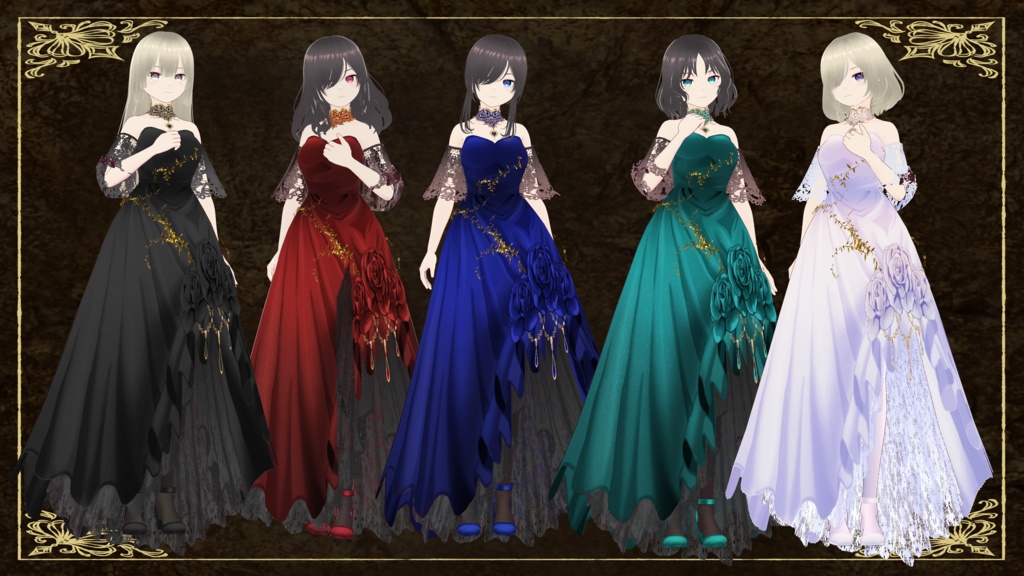 ドレス5色　Vroid・VRMデータ入り