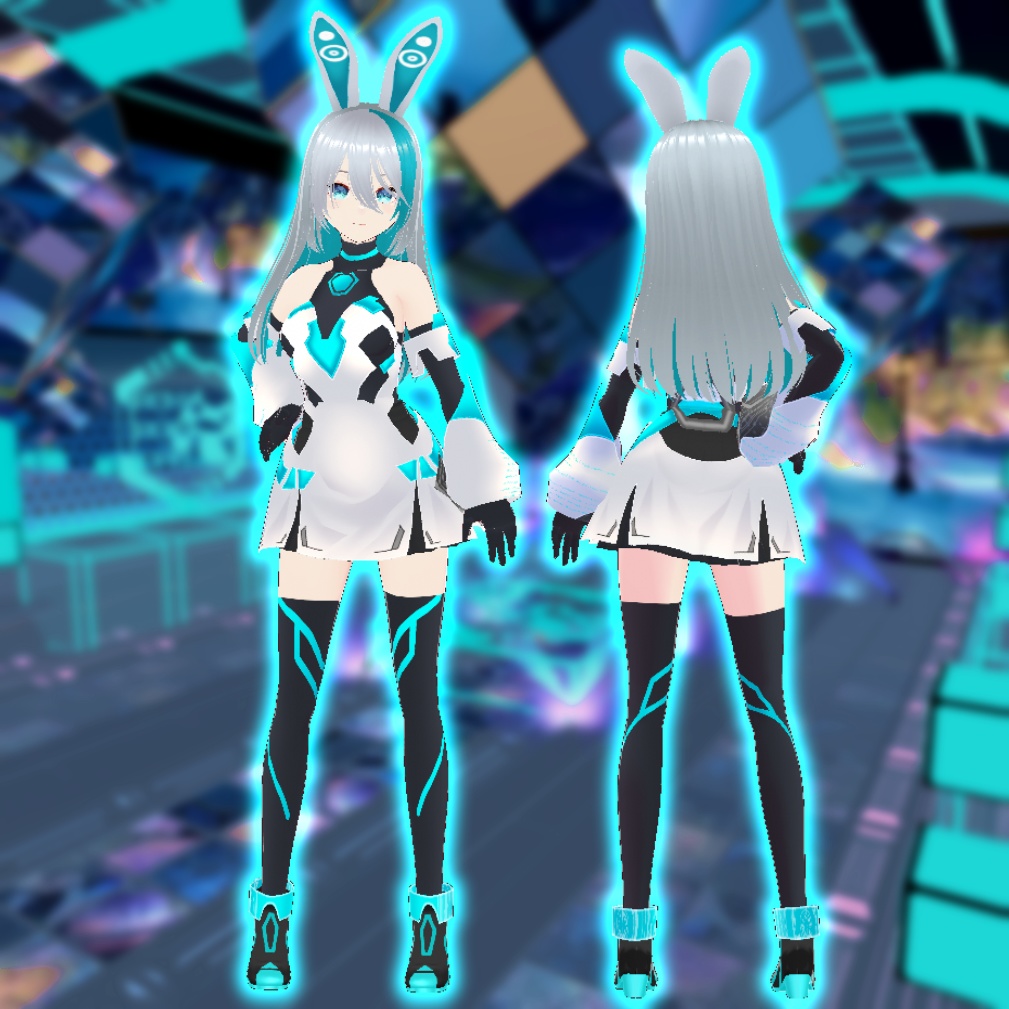 サイバーパンクスカート猫耳・うさ耳 Vroid、VRMデータ