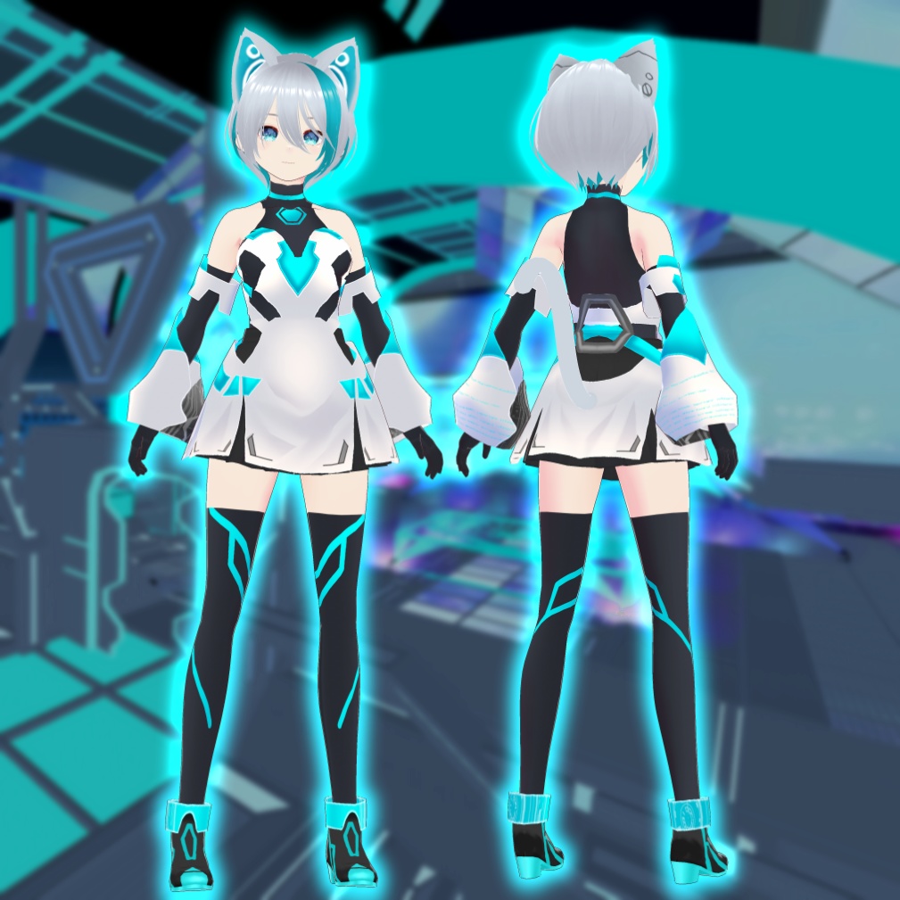 サイバーパンクスカート猫耳・うさ耳　Vroid、VRMデータ
