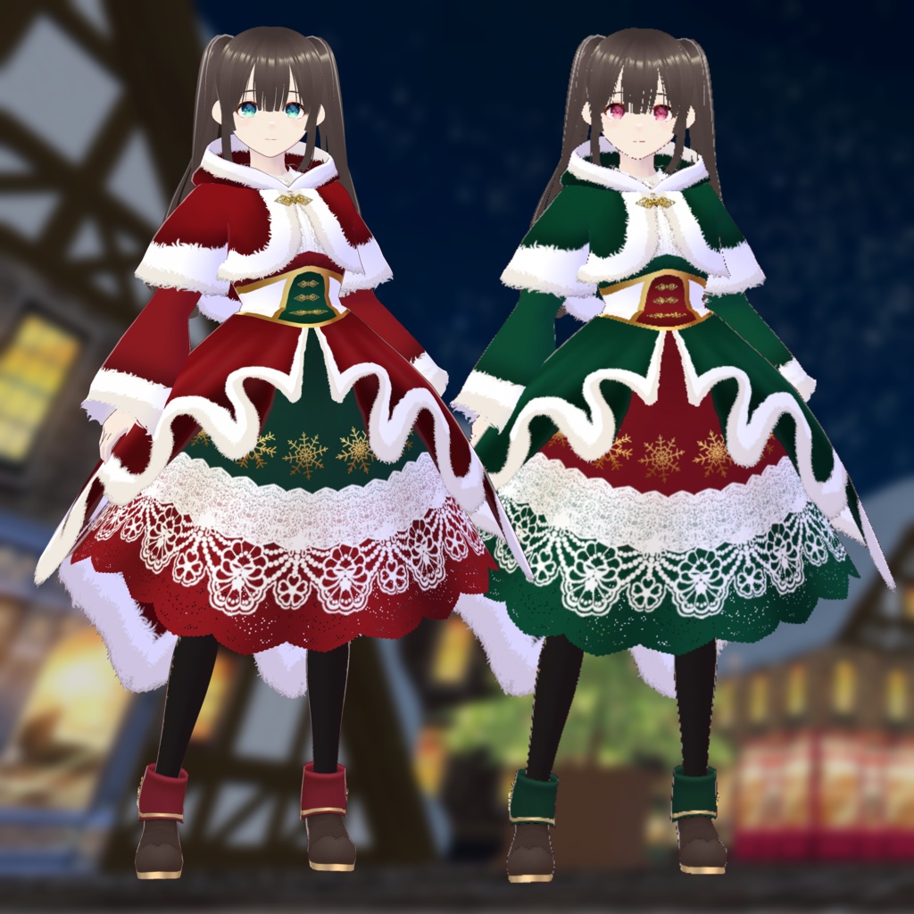 クリスマス2025ドレス Vroid・vrmデータ入り フード肩掛け外しても使用可能