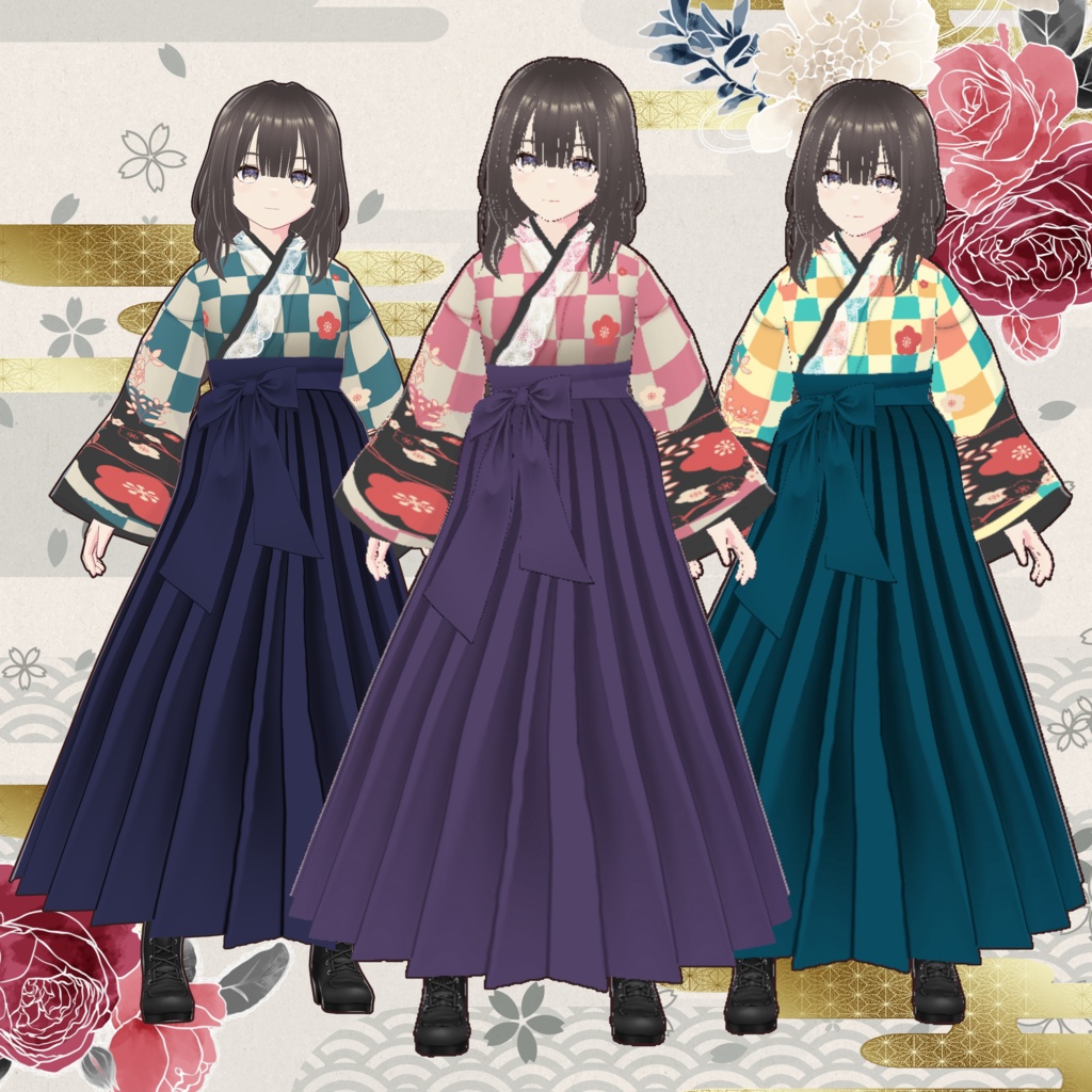 市松模様袴Vroid・vrmデータ入り