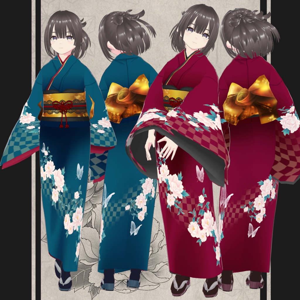 青赤着物　Vroid・vrmデータ入り