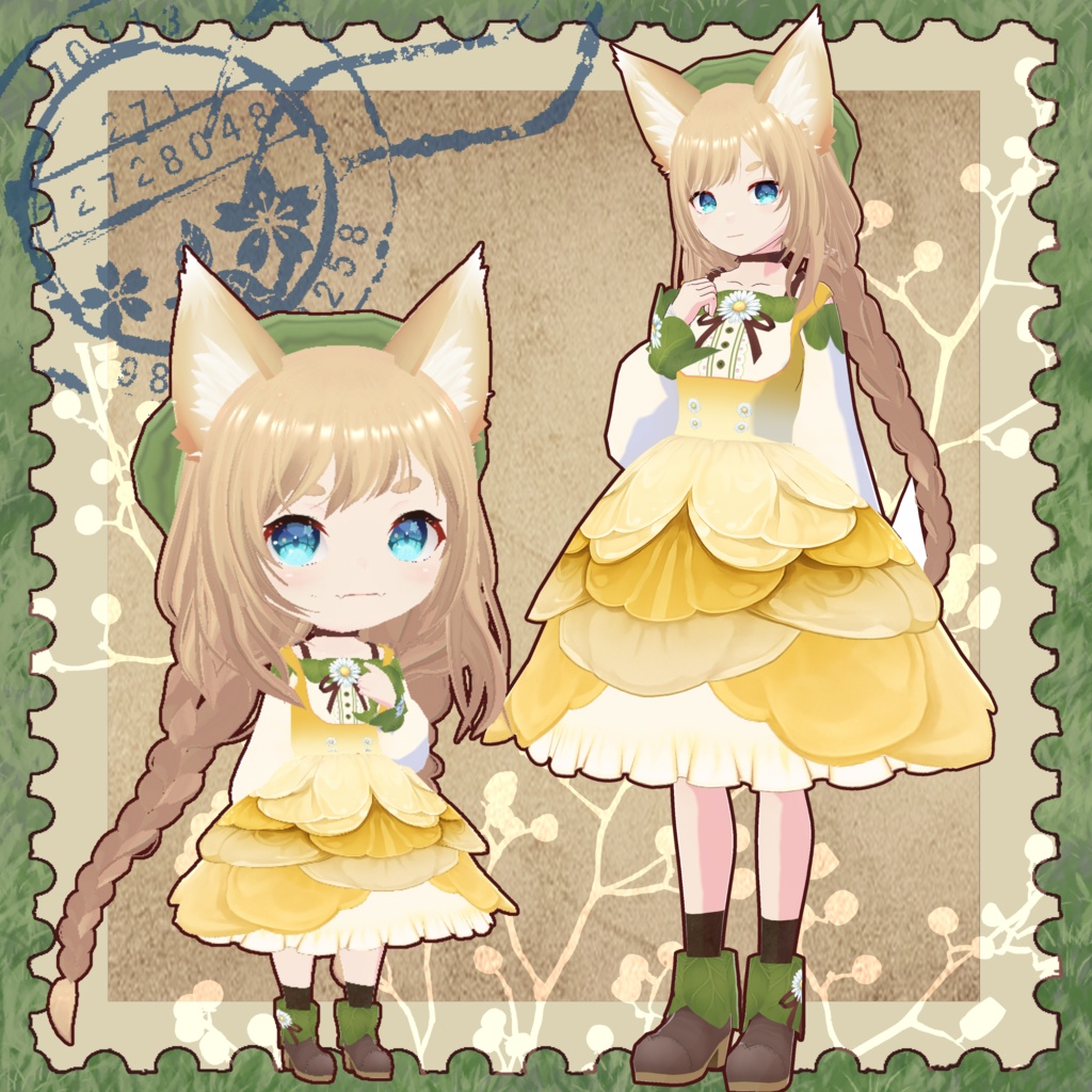 キノコの森の狐の女の子 vrm・vroid・xwearデータ入り