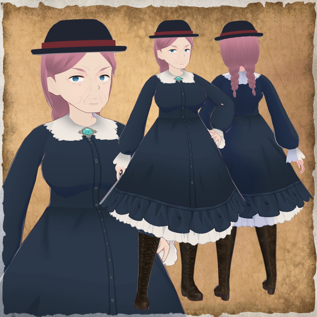 三つ編み老女 vrm・vroid・xwearデータ入り