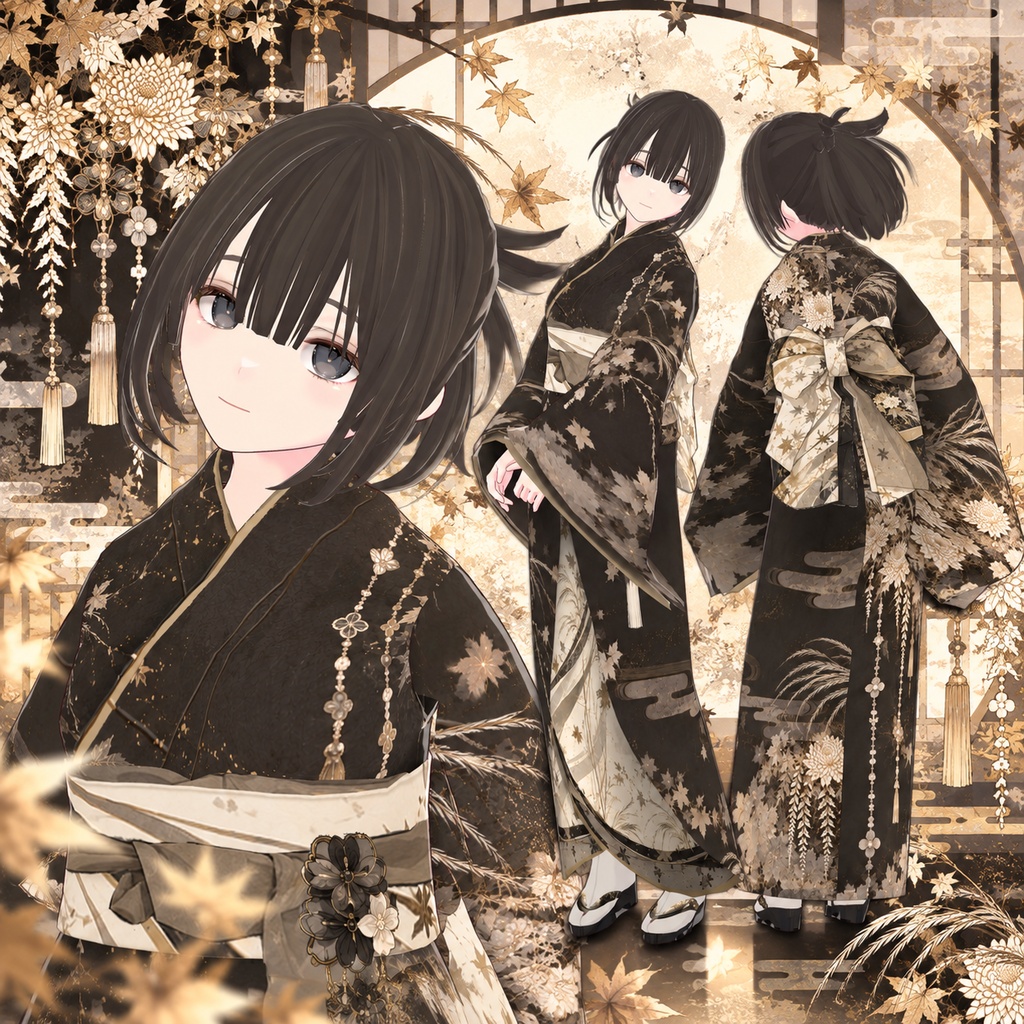 紅葉着物　vrm・vroid・xwearデータ入り
